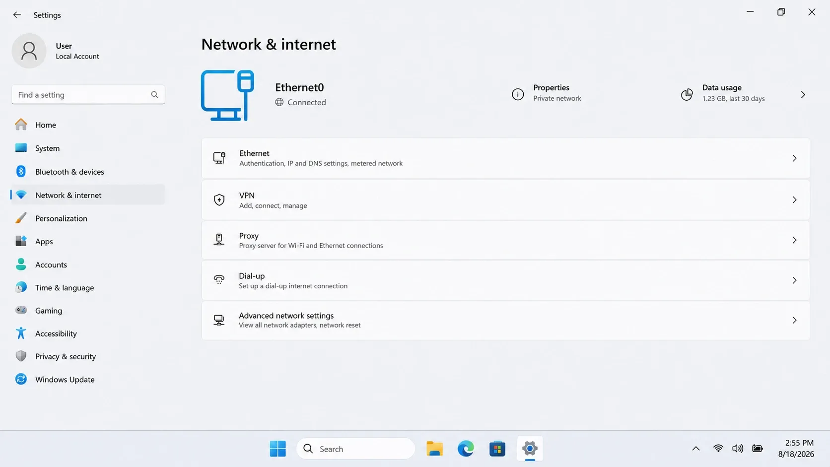 Windows 11 Ethernet network settings for Wake-on-LAN