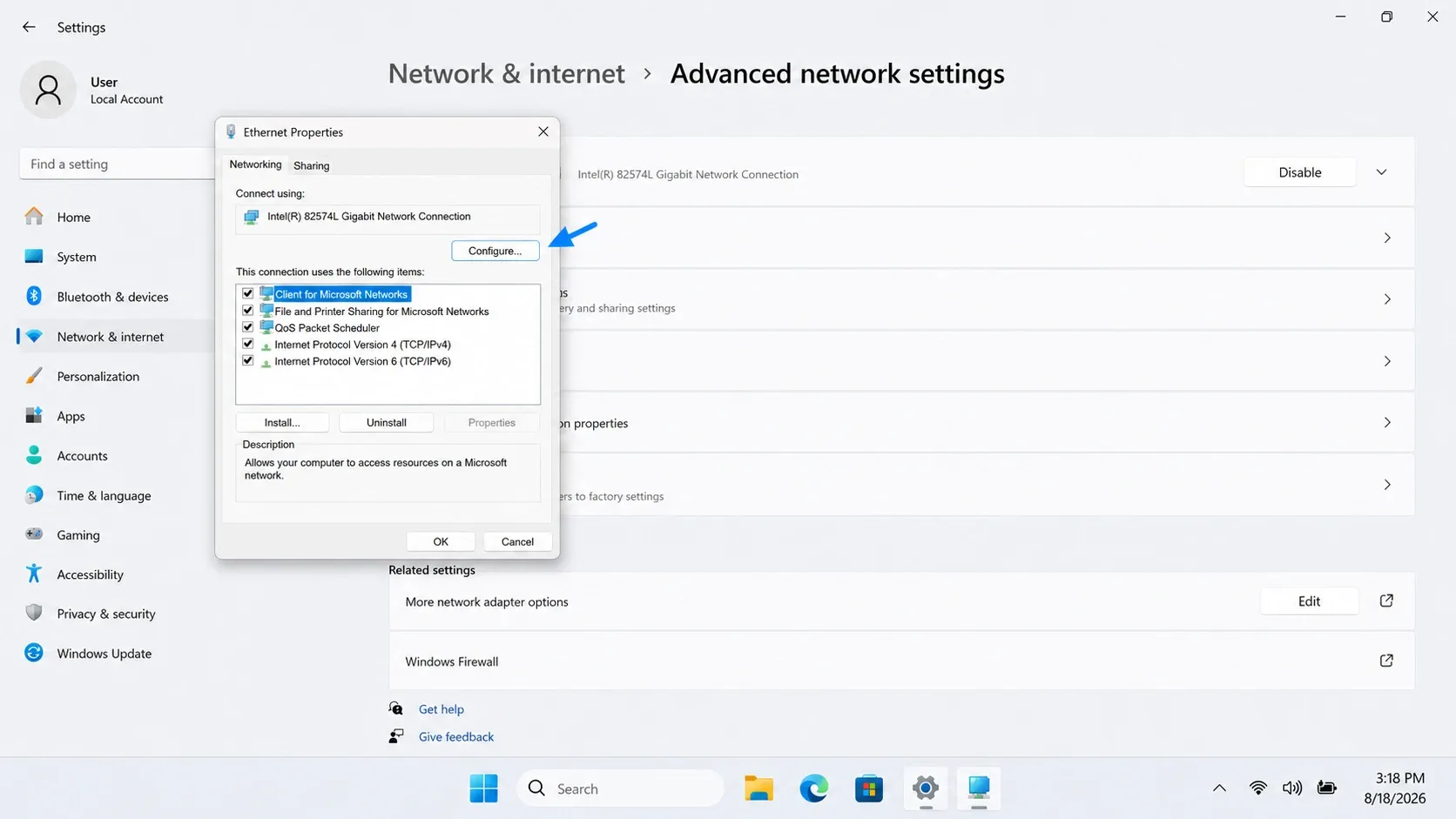 windows 11 ethernet properties configure