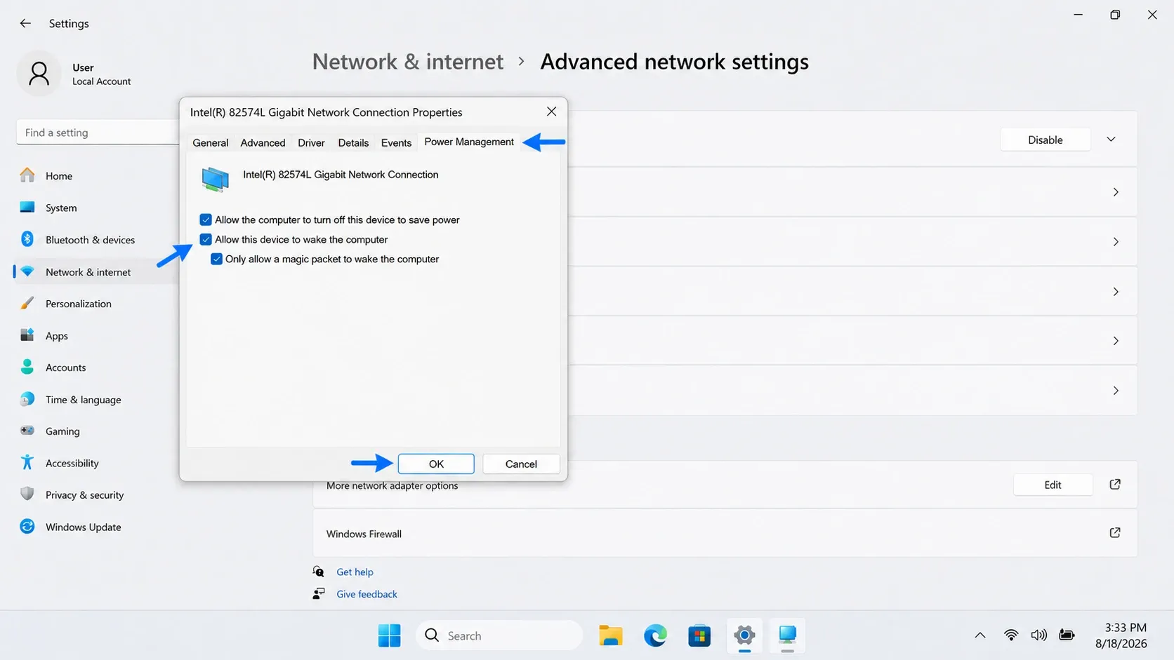 windows 11 wol power management