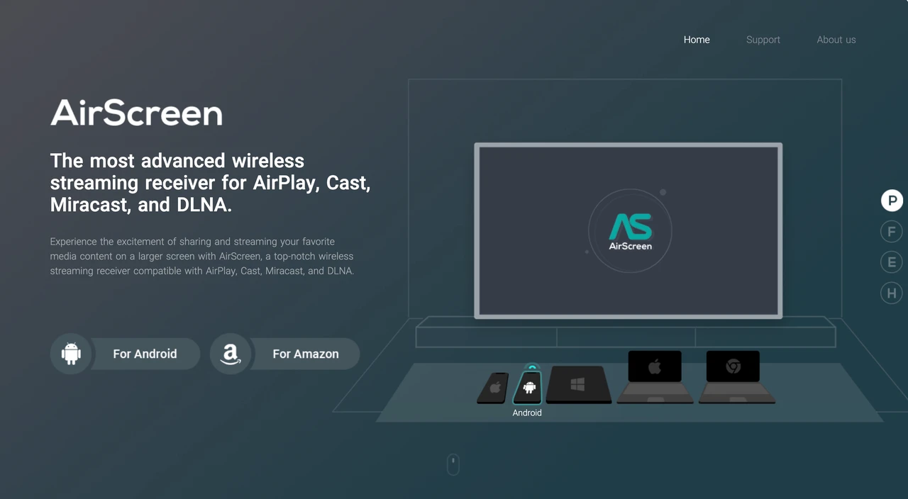 Página de inicio de AirScreen para duplicación inalámbrica de pantalla y transmisión