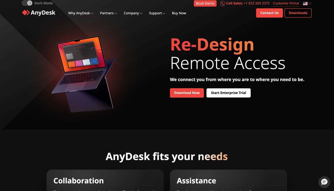 AnyDesk remote access software homepage