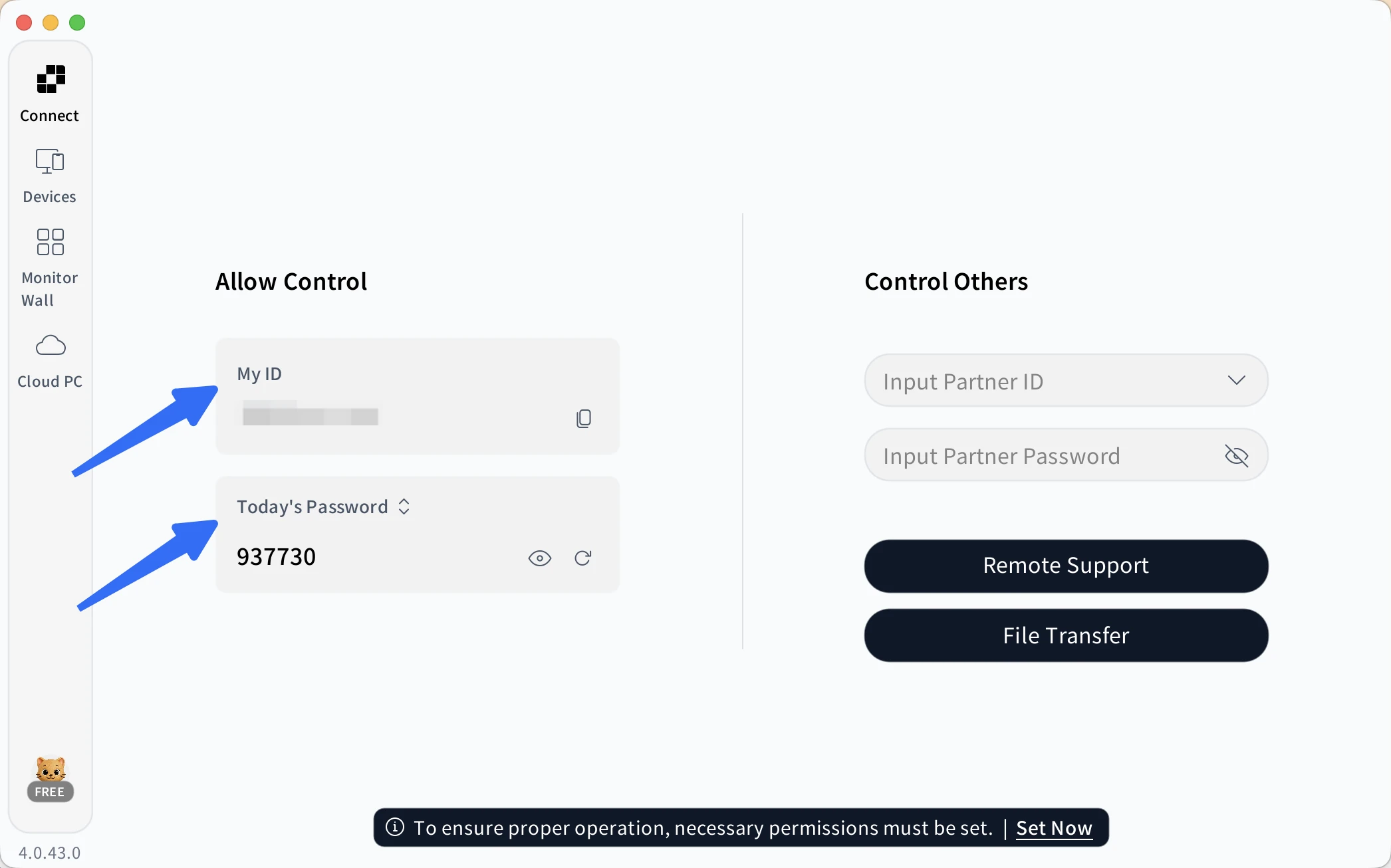 Interfaz de AskLink que muestra el ID del dispositivo y la contraseña temporal para el acceso remoto