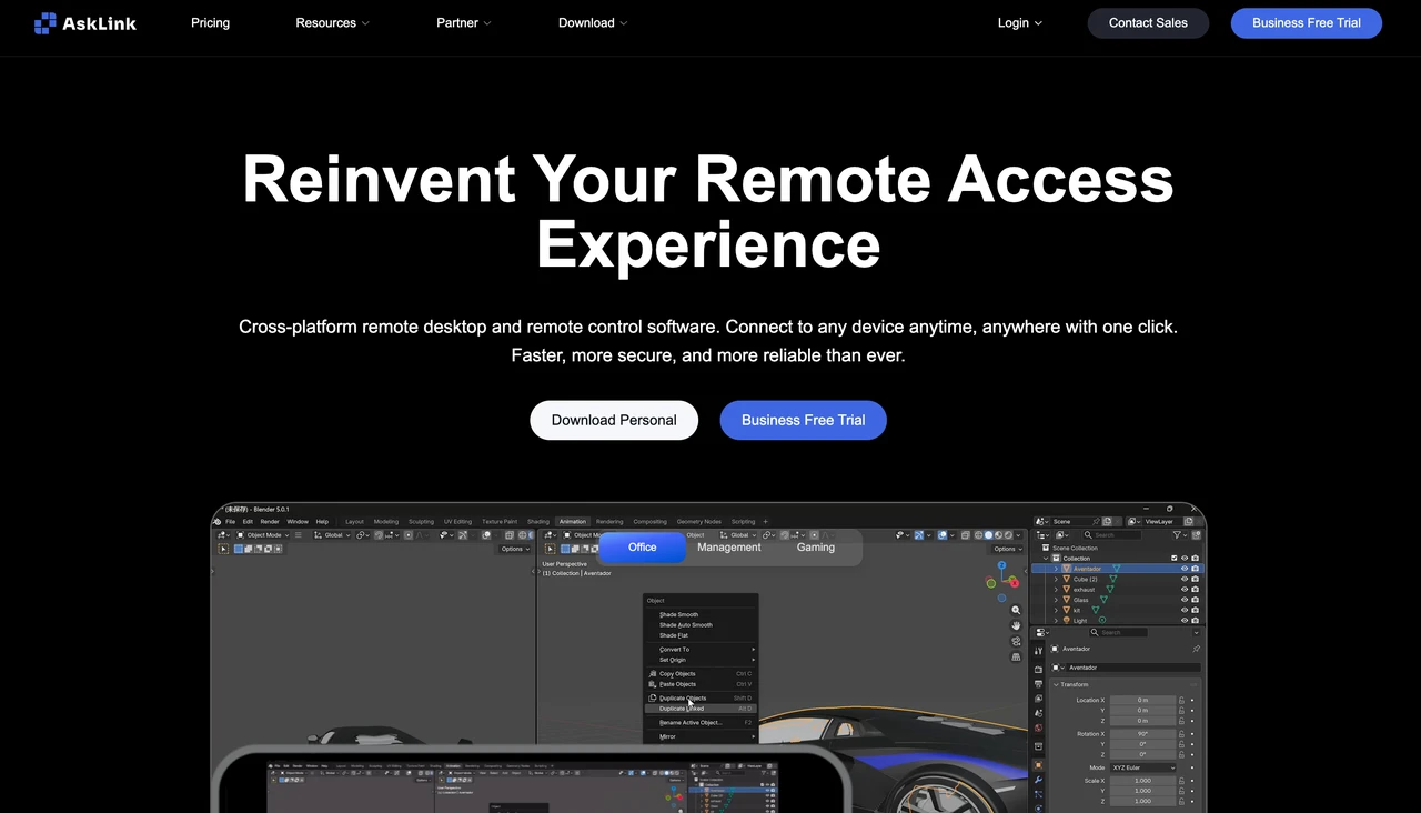 AskLink remote access software homepage
