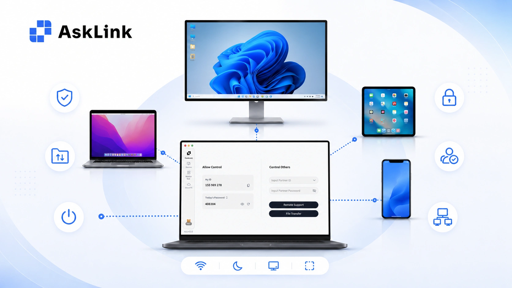AskLink remote desktop software connecting Windows, Mac, tablet, and mobile devices