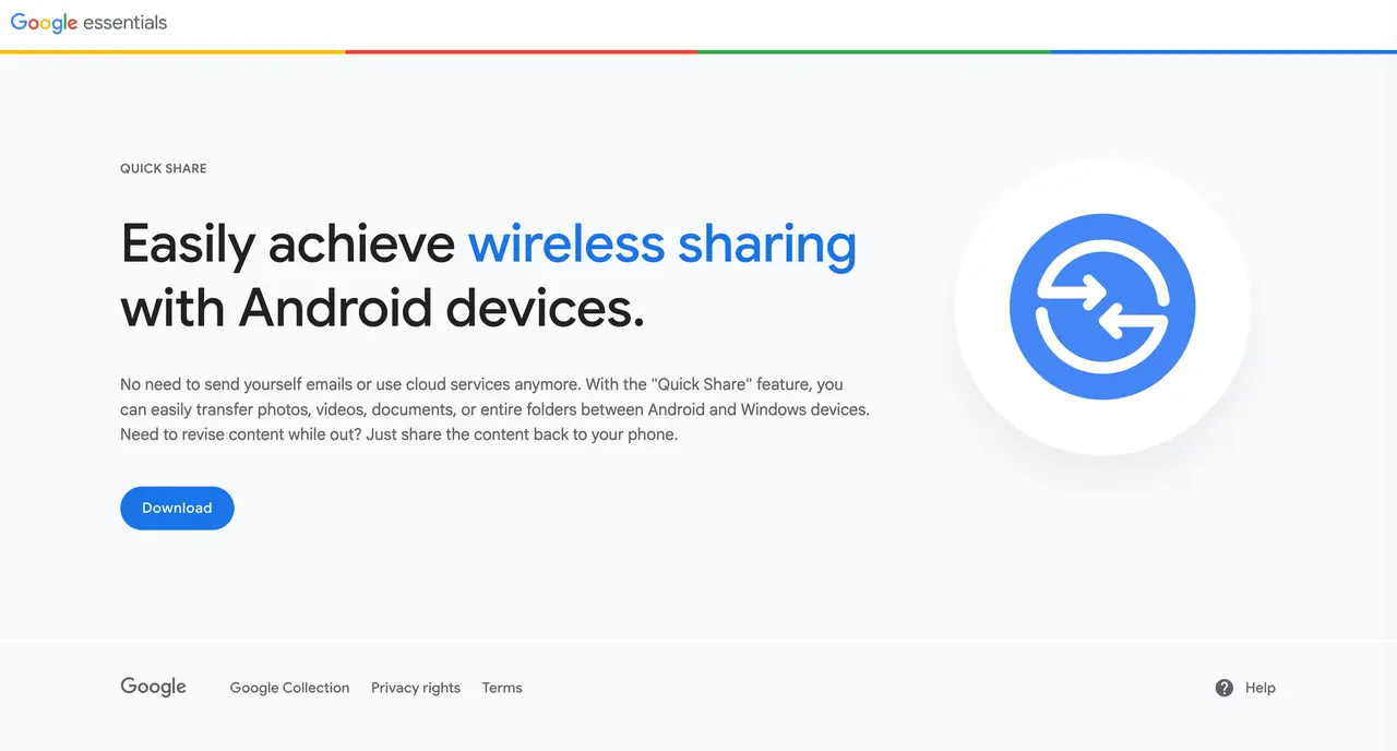 Google Quick Share 網頁,用於在 Android 與 Windows 設備之間進行無線檔案傳輸