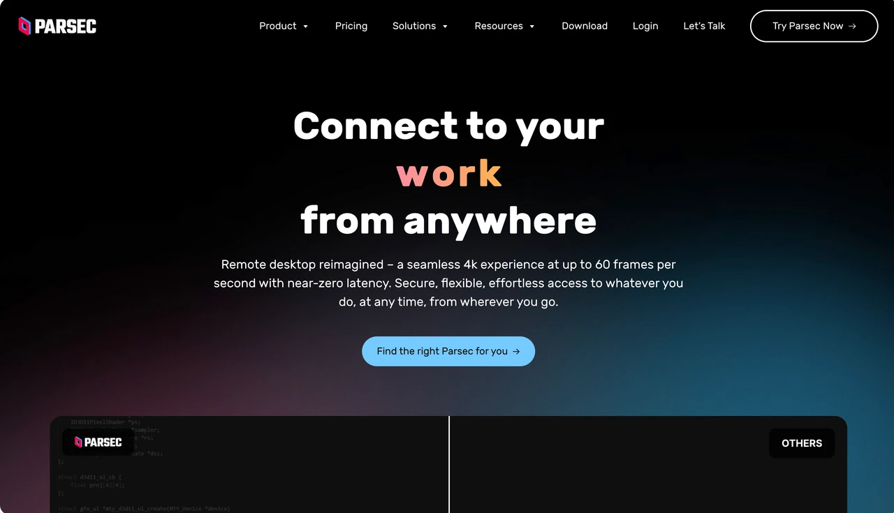 Parsec remote desktop software homepage