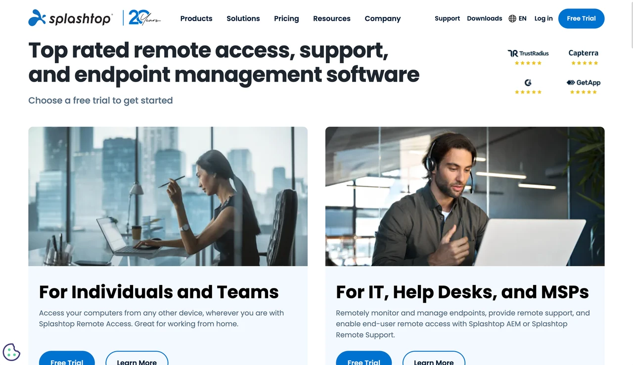 Splashtop remote access and support software homepage