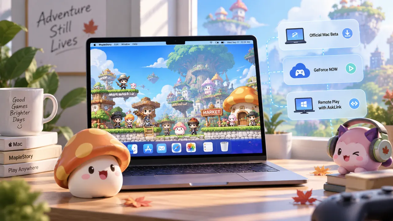 Three ways to play MapleStory on Mac using the official Mac version, GeForce NOW, or AskLink remote play