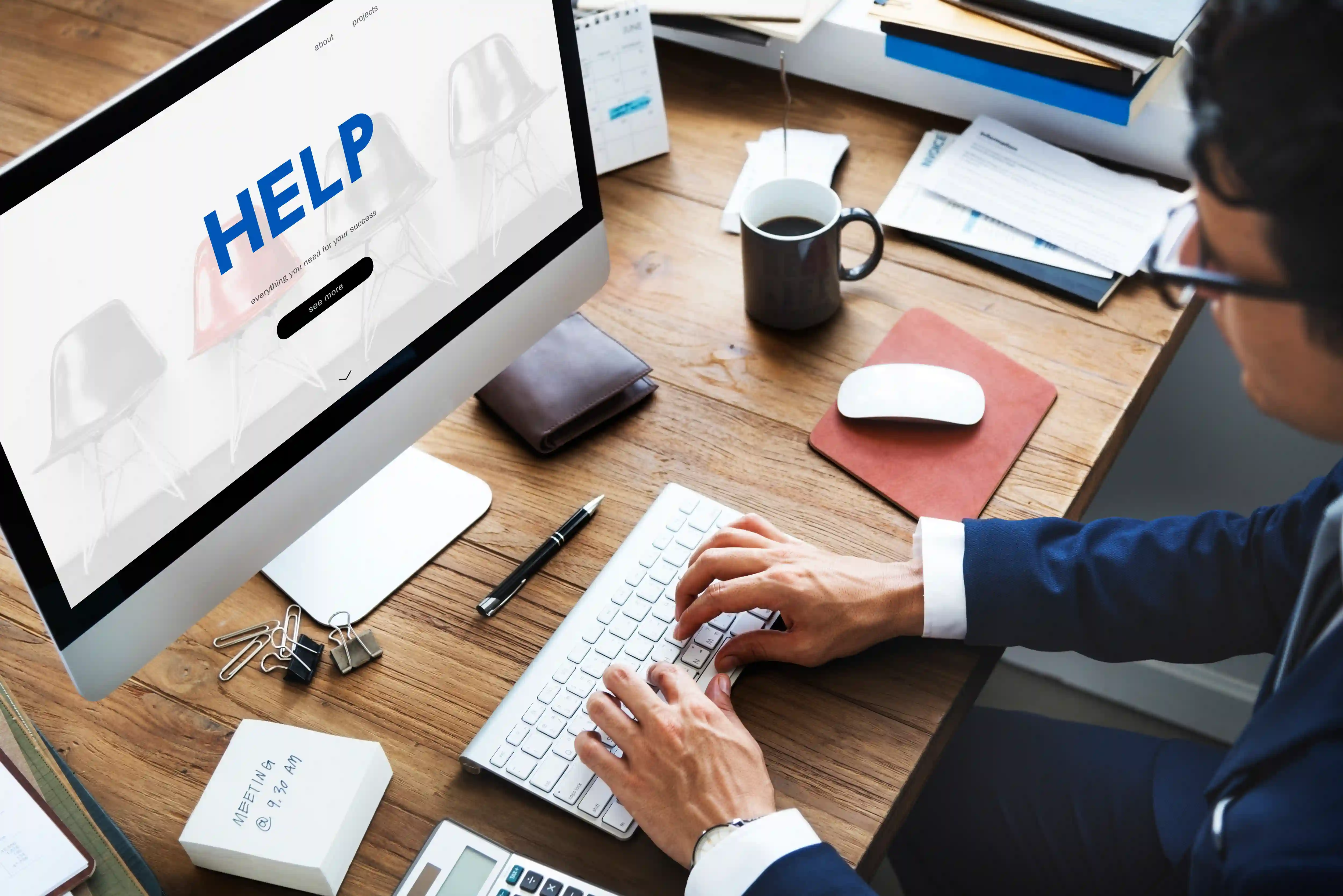 User accessing an online help and support page on a desktop computer